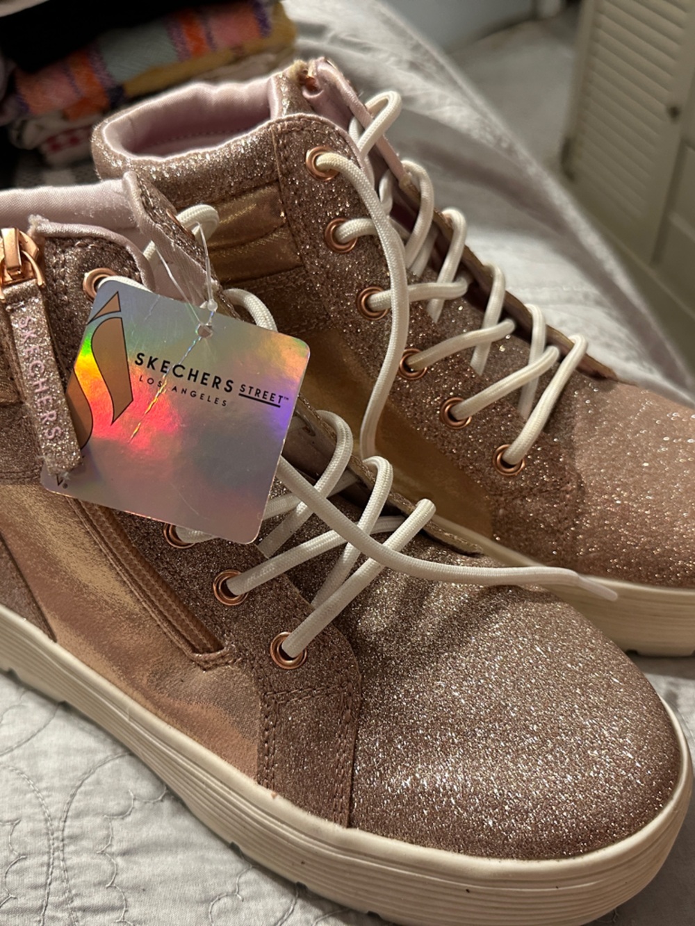 Skechers Women's Rose Gold Glitter Lace-Up Boots